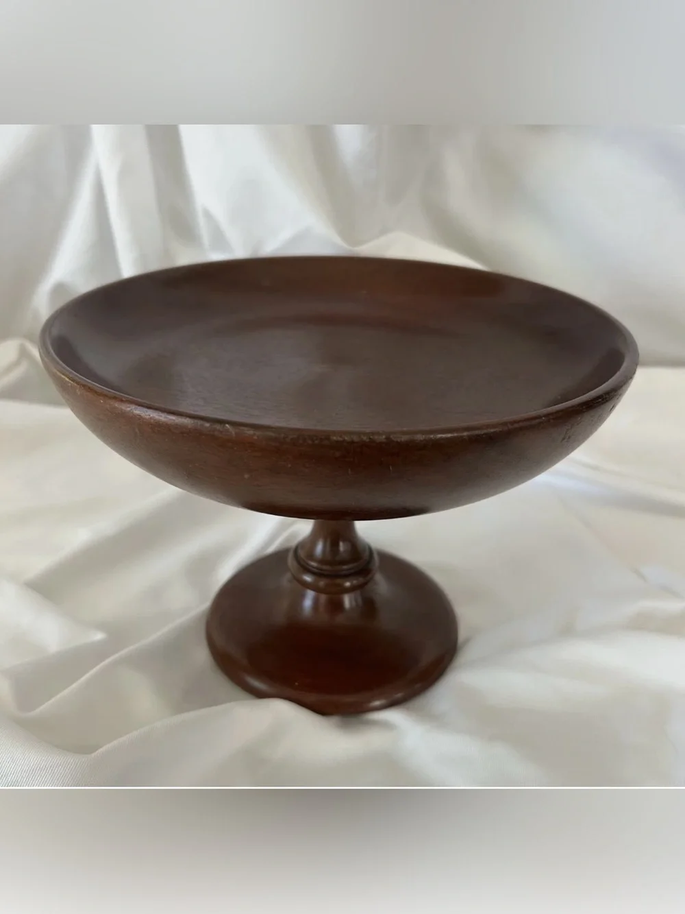 1971 Mahogany Hand Turned Pedestal / Compote Bowl Signed MCM Retro Vintage USA